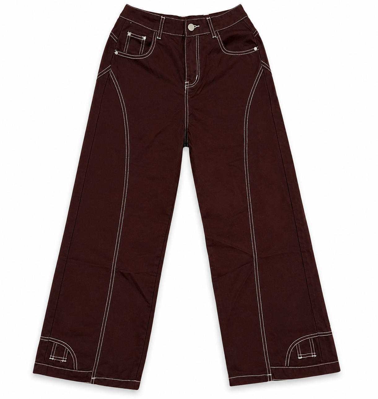 Women's High Waisted Brown Wide Leg Jeans Contrast Stitch | Upfrica UK - Trousers, Jeans & Leggings - main product image