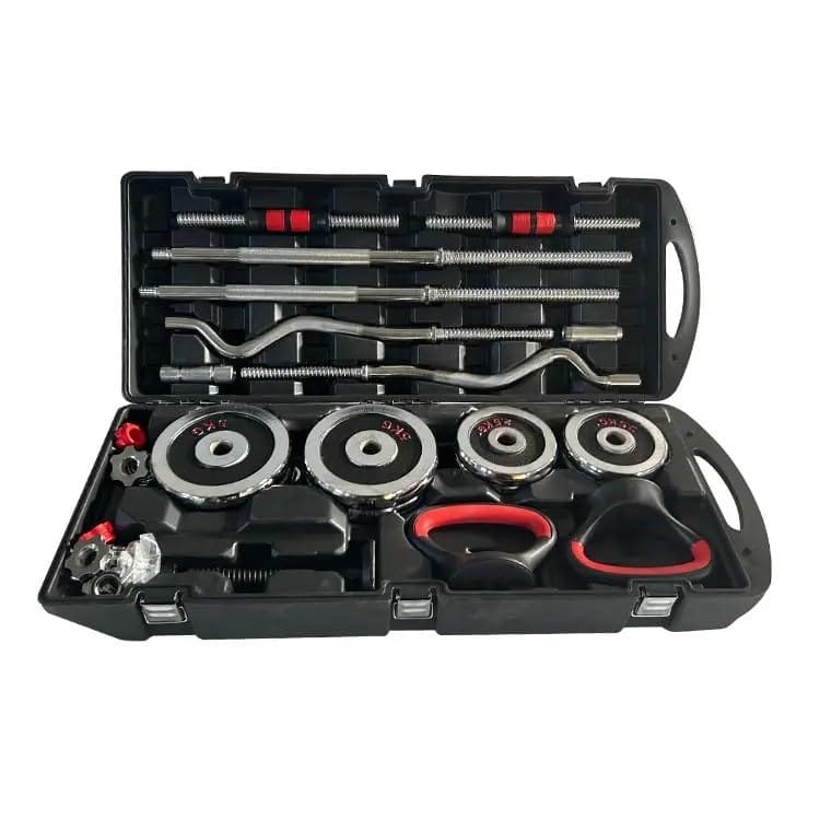 55kg 4in1 Adjustable Dumbbell, Kettlebell, Curve Bar Set