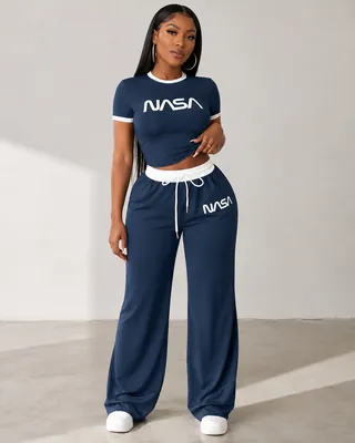 Women’s Navy Blue Nasa Two Piece Set Crop Top | Upfrica GH - Co-ords & Two-Piece Sets - main product image