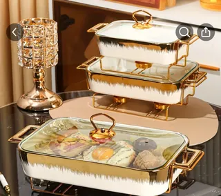 Piece Gold Chafing Dish Set Glass Lids Serving Stands | Upfrica GH - Chafing Dishes & Food Warmers - main product image