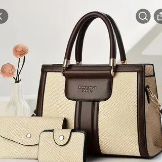 3-Piece Ladies Handbag Set β Brown/Cream Tote Bag, Purse & Card Holder in GH