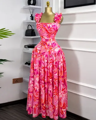 Pink Floral Ruffle Strap Maxi Dress Square Neck Summer | Upfrica GH - Floral Dresses - main product image