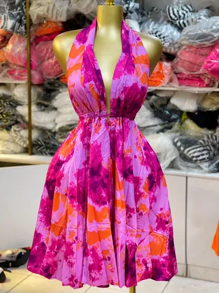 Pink Floral Halter Neck Dress Deep Summer Party | Upfrica GH - Floral Dresses - main product image