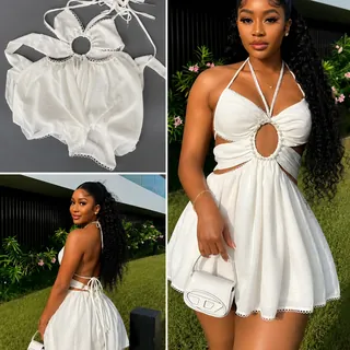 Women’s White Halter Neck Cut Out Mini Dress – Backless Party Dress