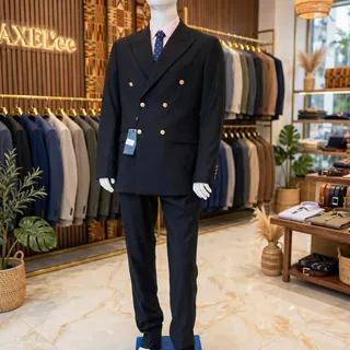 Black Double-breasted Suits, Six Gold Buttons In Naval/blazer-inspired Design in GH