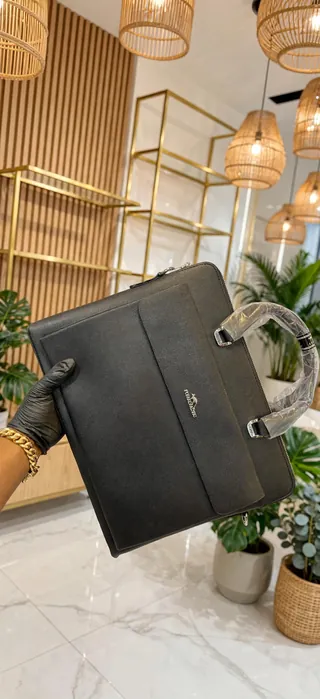 Black Leather Executive Briefcase Monogram Canvas Pattern | Upfrica GH - Bags & Handbags - main product image