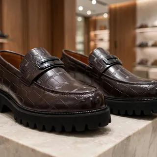 ZARA Croc Effect Chunky Sole Penny Loafers ā Dark Brown Shoes