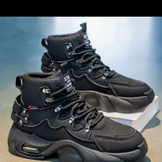 Men's Black High top Chunky Sneakers Outdoor Shoes