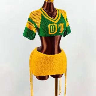 Green Yellow Crochet Two piece Set
