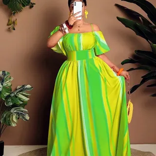 Womenโs Colorful Off Shoulder Maxi Dress