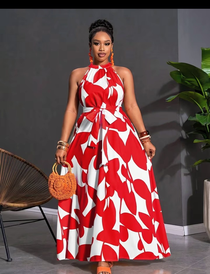 Red & White Floral Maxi Dress