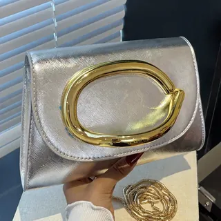 Silver Classy Gold Handle Clutch Evening Party Bag New