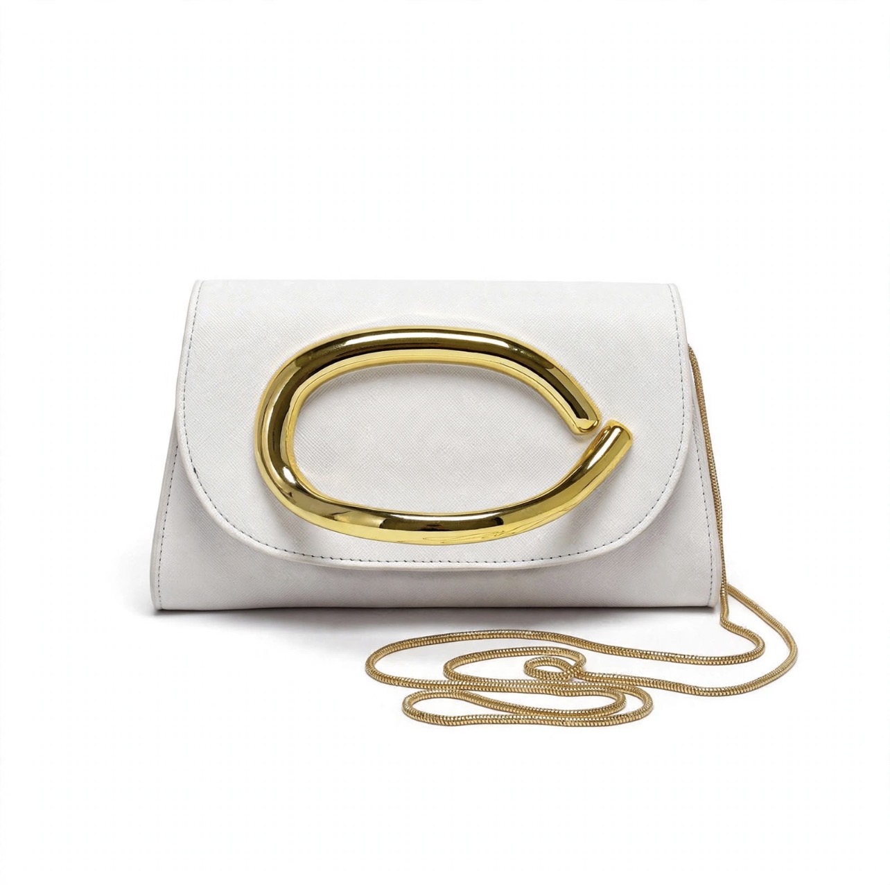 White Classy Gold Handle Clutch Bridal Wedding Party Bag