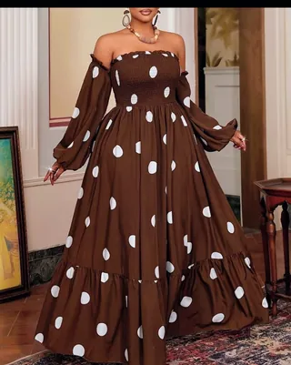 Brown Polka Dot Maxi Dress | Upfrica GH - Plus Size Fashion - main product image