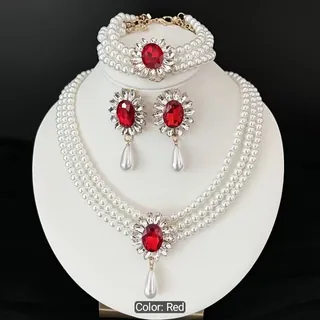 Royal Emerald Pearl Statement Jewelry Set