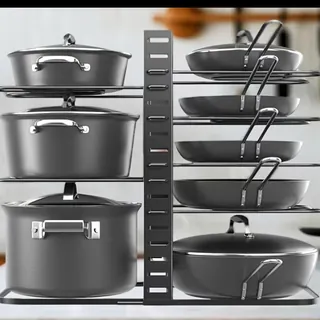 Multi Tier Adjustable Metal Pot and Pan Organizer Rack