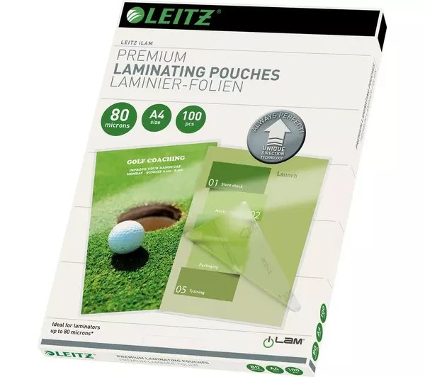 LEITZ iLAM 74780000 80 Micron A4 Laminating Pouches - 100 Pack in GH