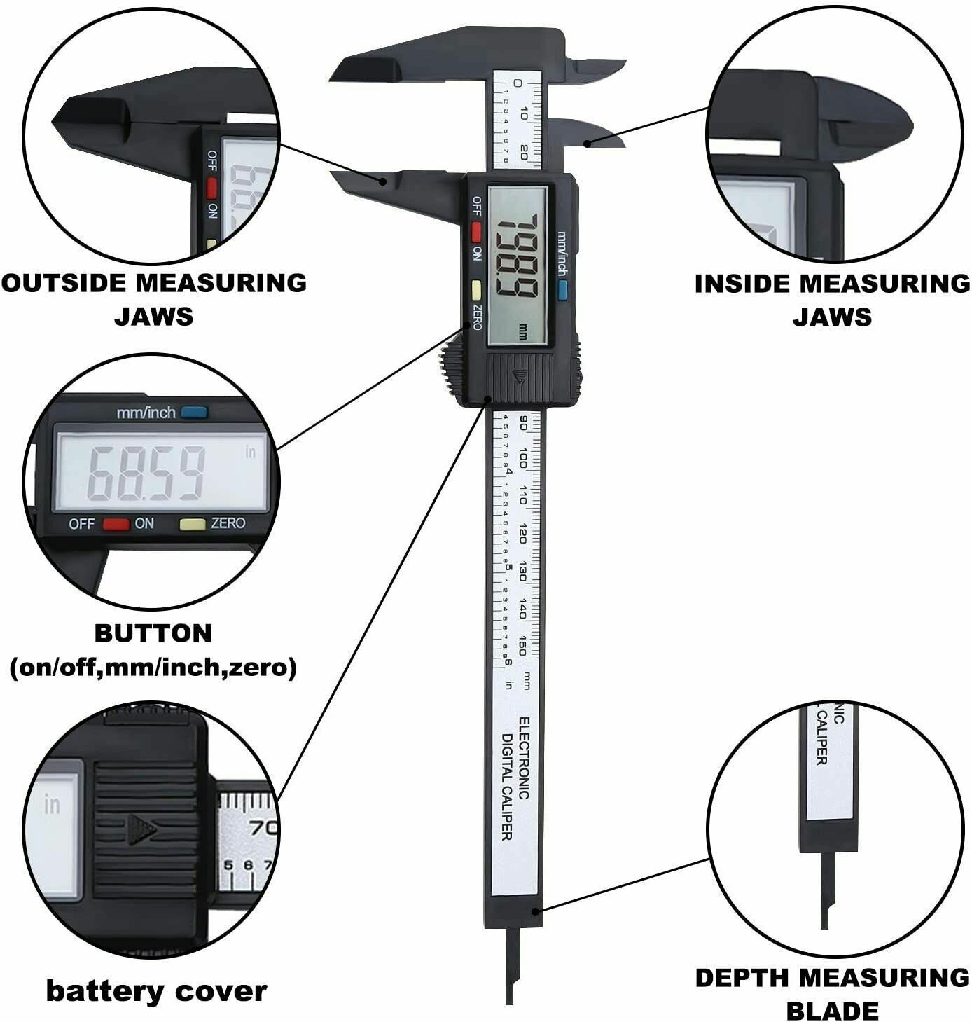 Digital Vernier Caliper 6'' LCD Black Micrometer Measure Tool Gauge Ruler 150mm in GH