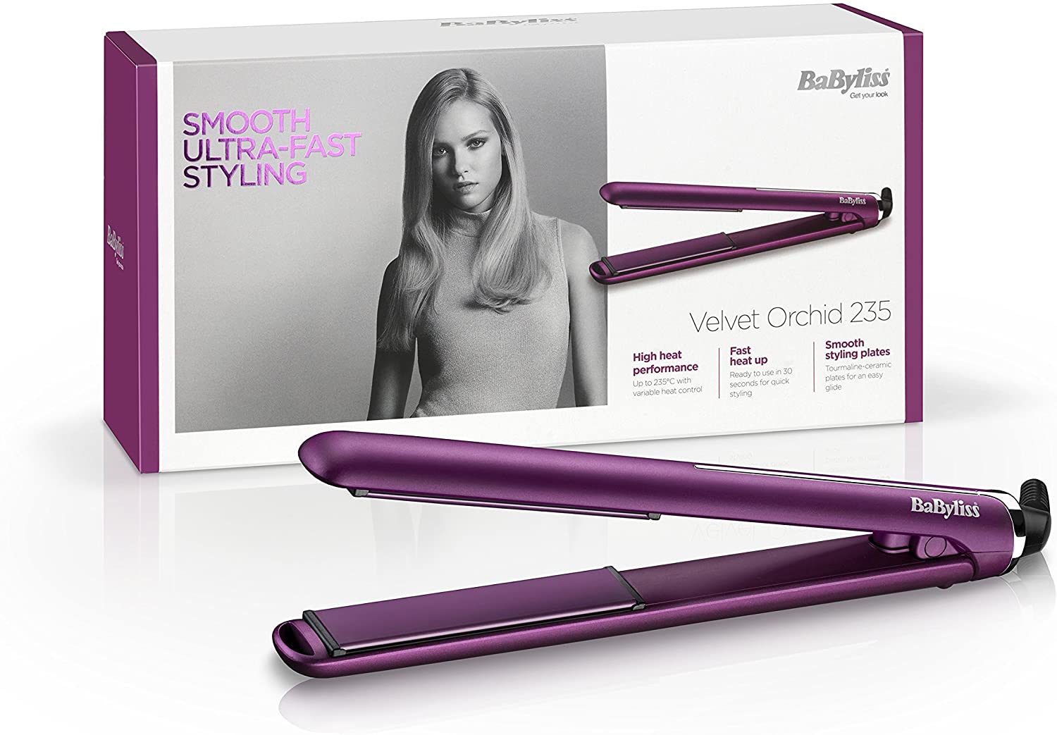 BaByliss Velvet Orchid 235 Professional Hair Straightener 6 temperature settings Worldwide voltage in GH