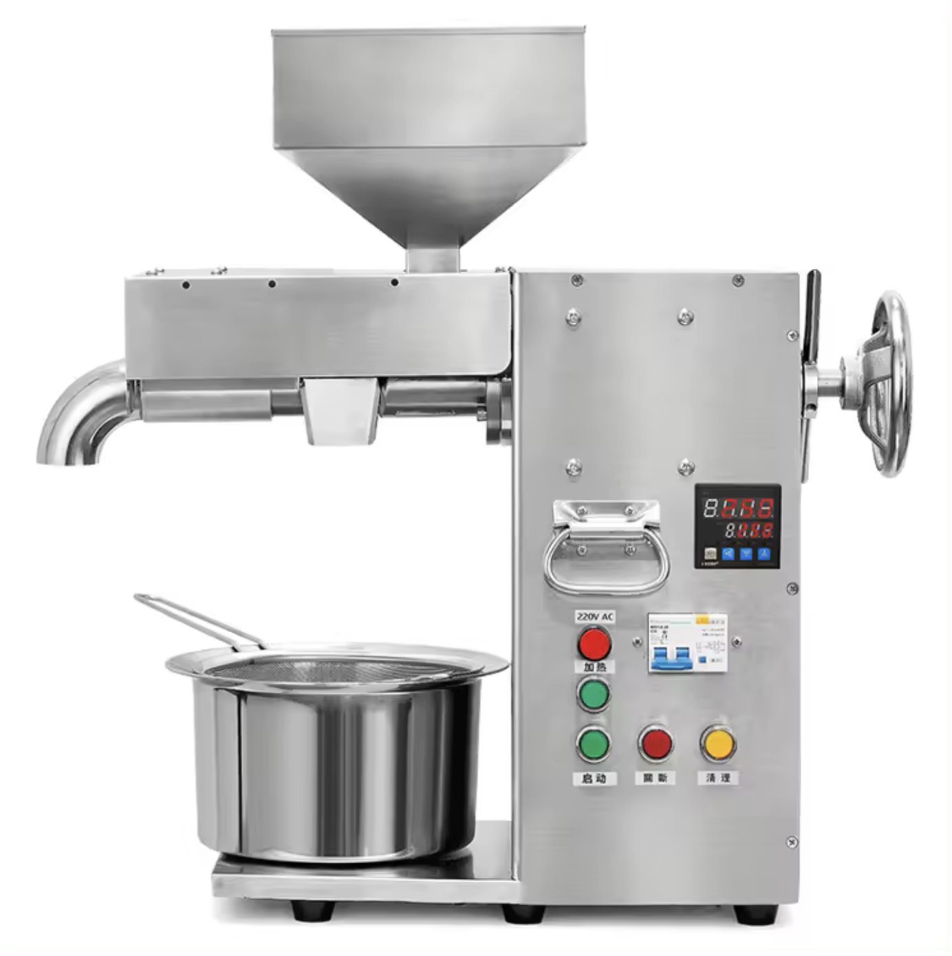 Oil extraction machine for cold pressing Soya bean, Coconut castor almond. Expeller Oil press Machine 2500Watt, Capacity: up to 5 ton/day high efficiency stainless steel intelligent temperature control in GH