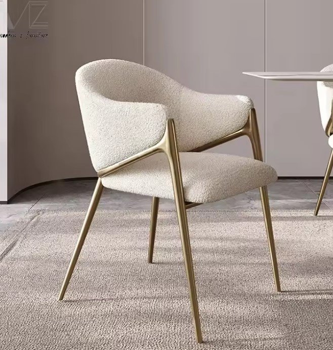 Kitchen Dining Chairs Stainless Steel Boucle Accent Chair With Gold Leg in GH