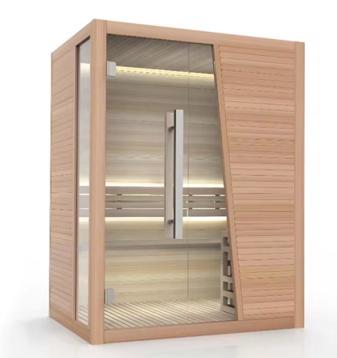 Sauna Room -Wooden Sauna Cabin Hemlock Traditional Sauna Stove Dry Steam Sauna With Colorful Light in GH
