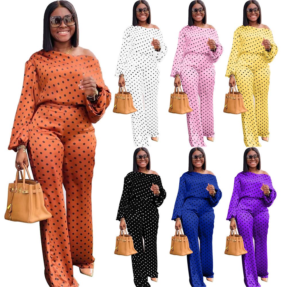 Long Sleeve Women Two Piece dress Set For Casual - Polka Dot in GH