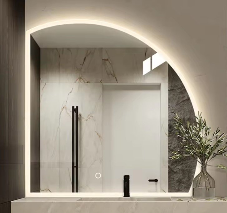 Bathroom Mirror Touch Sensor Bluetooth Decorative Wall Mounted Smart Bathroom Half Moon Mirror With Led Light in GH