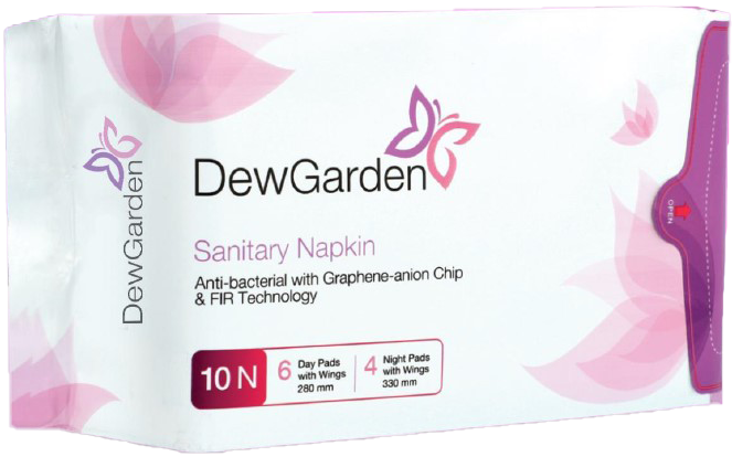 Women Hygiene, DewGarden. Sanitary Napkin with anti-bacterial, Graphene-anion chip and FIR function.
