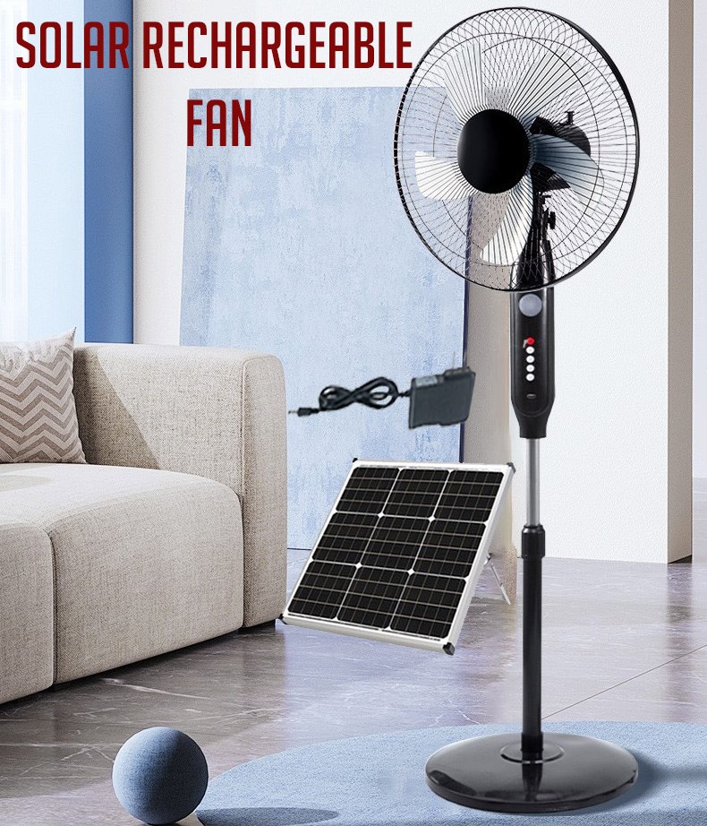 Solar 16 Inch Solar Rechargeable Standing Fan,Black in GH