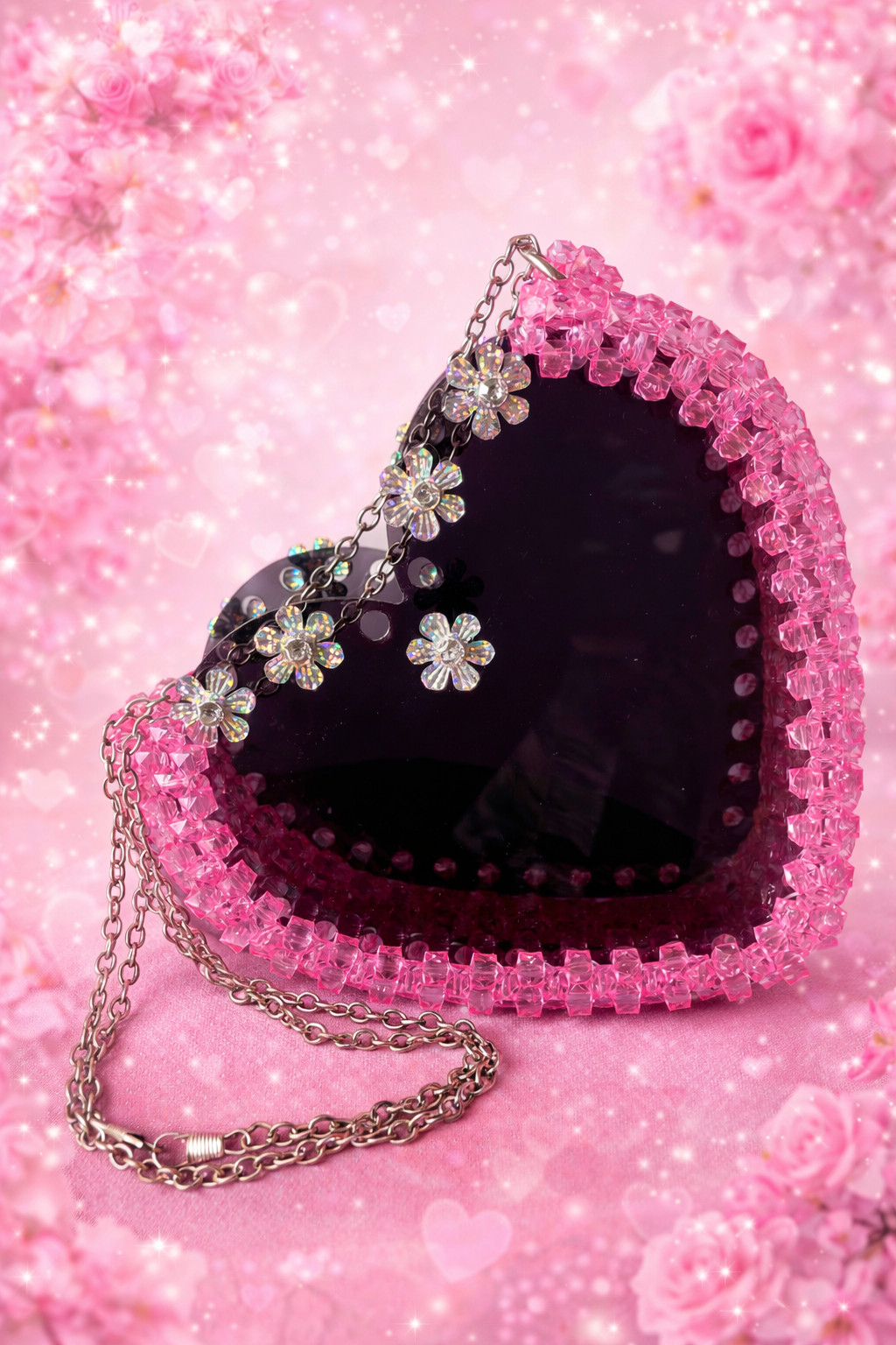 Beaded Heart Bag in Pink - Handmade Crystal Evening Clutch for Parties & Weddings in GH