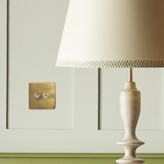 Two Gang 2 way Florence toggle switching brass in GB