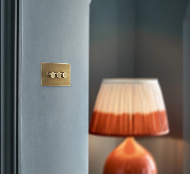 Lucian two gang dimmer switch in aged brass in GB