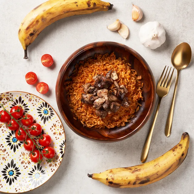 Yumchop Nigerian Smokey Jollof Rice with Jamaican Jerk Chicken in GB