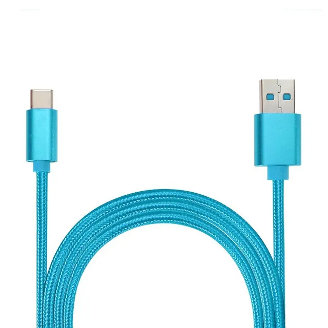 2M Type C Weave Braided High-Quality Data Sync Cable USB Charger Charging Cord - Blue in GB