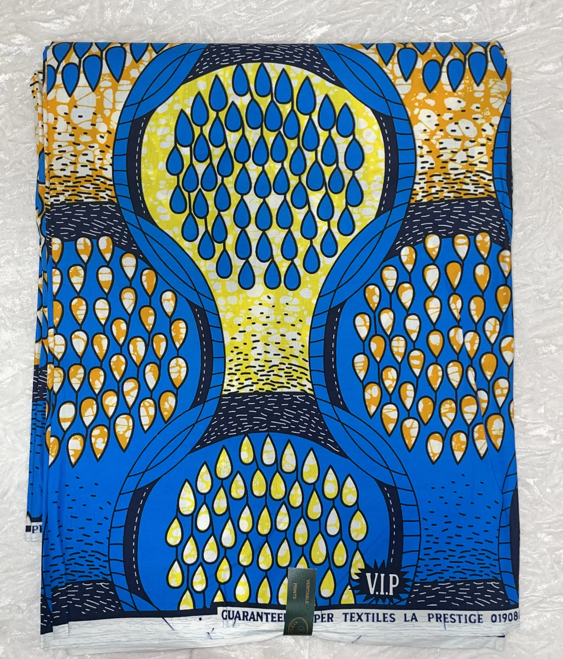 African Ankara Blue & Yellow Drop Style 6 Yards VIP Fabric