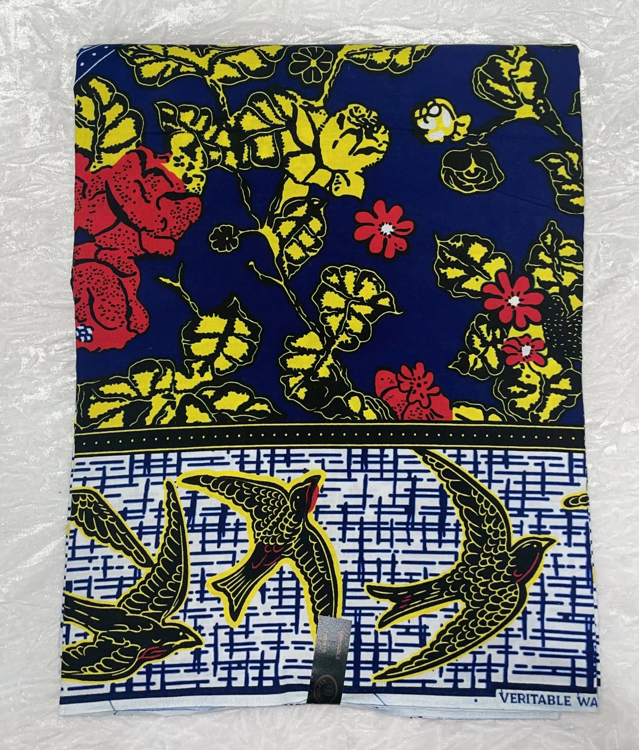 African Ankara Blue & Yellow Multi Birds Style 6 Yards VIP Fabric
