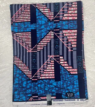 African Ankara Fabric Blue Pink Multi Abstract Temple Style Vip - Upfrica - African & Ankara Styles - main product image