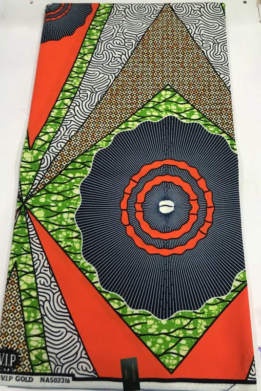 African Ankara Green & Orange Multi 6 Yards VIP Fabric