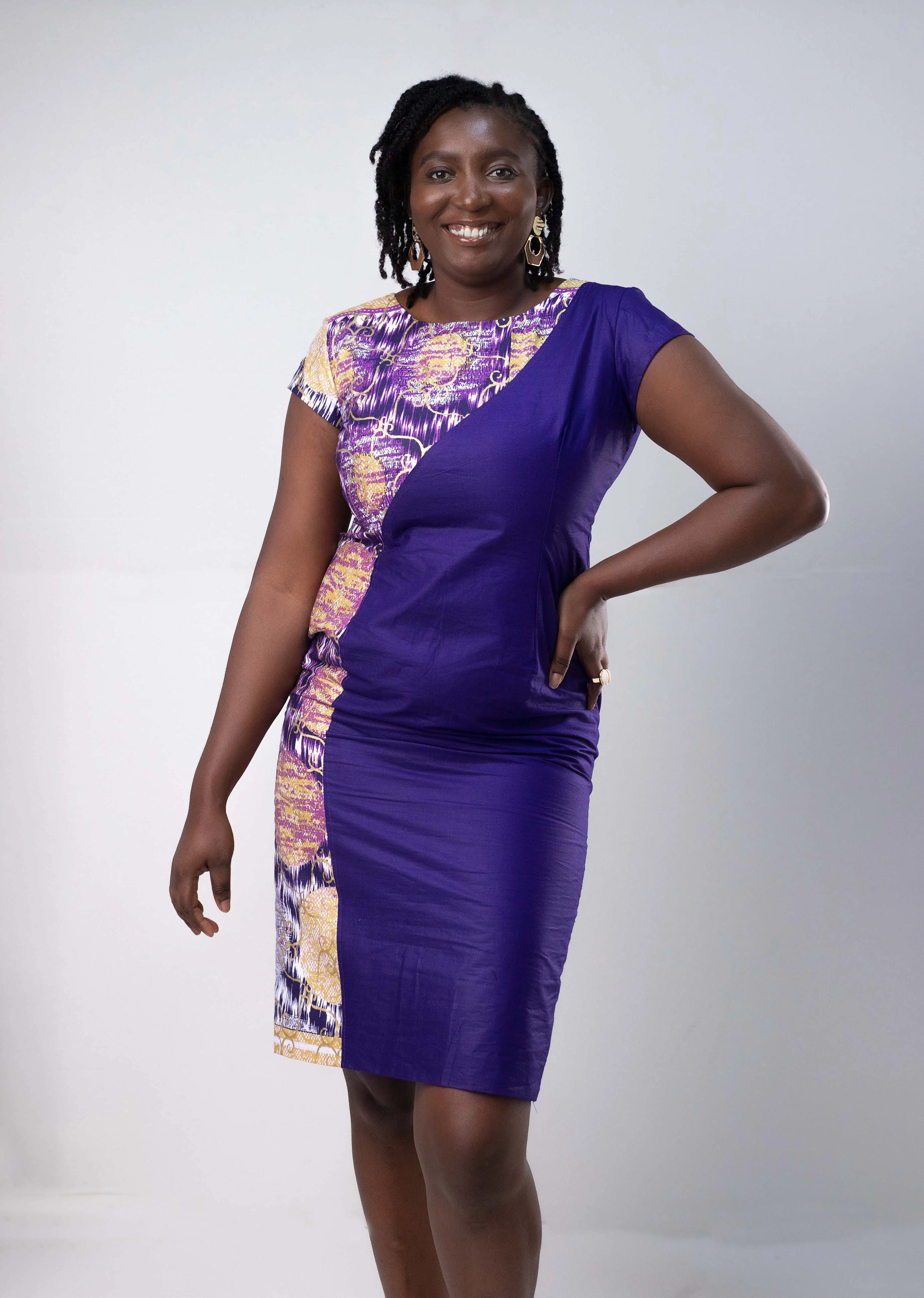 Layo Abstract Purple Half and Half Dress in GB