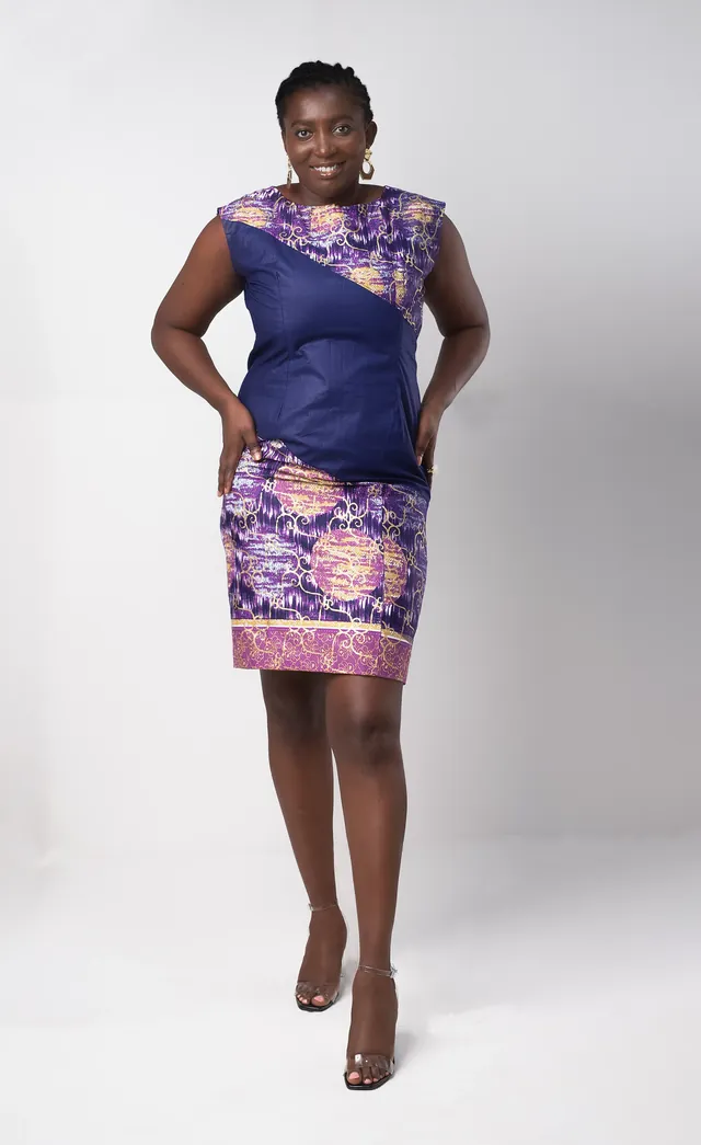 Layo Abstract Purple Fusion Dress in GB