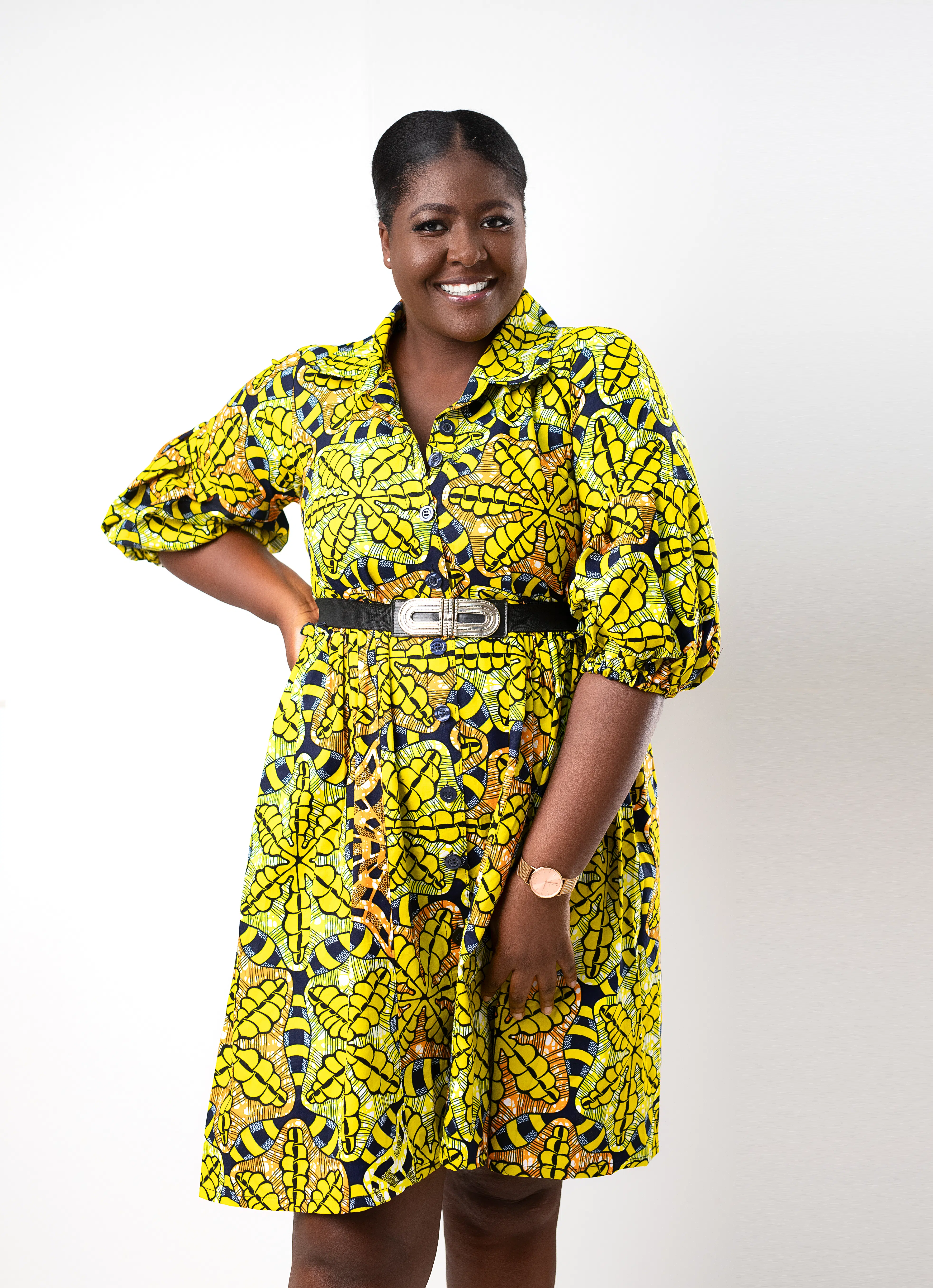 Makeba Ankara African Print Shirt Style Mini Dress With Balloon Sleeves