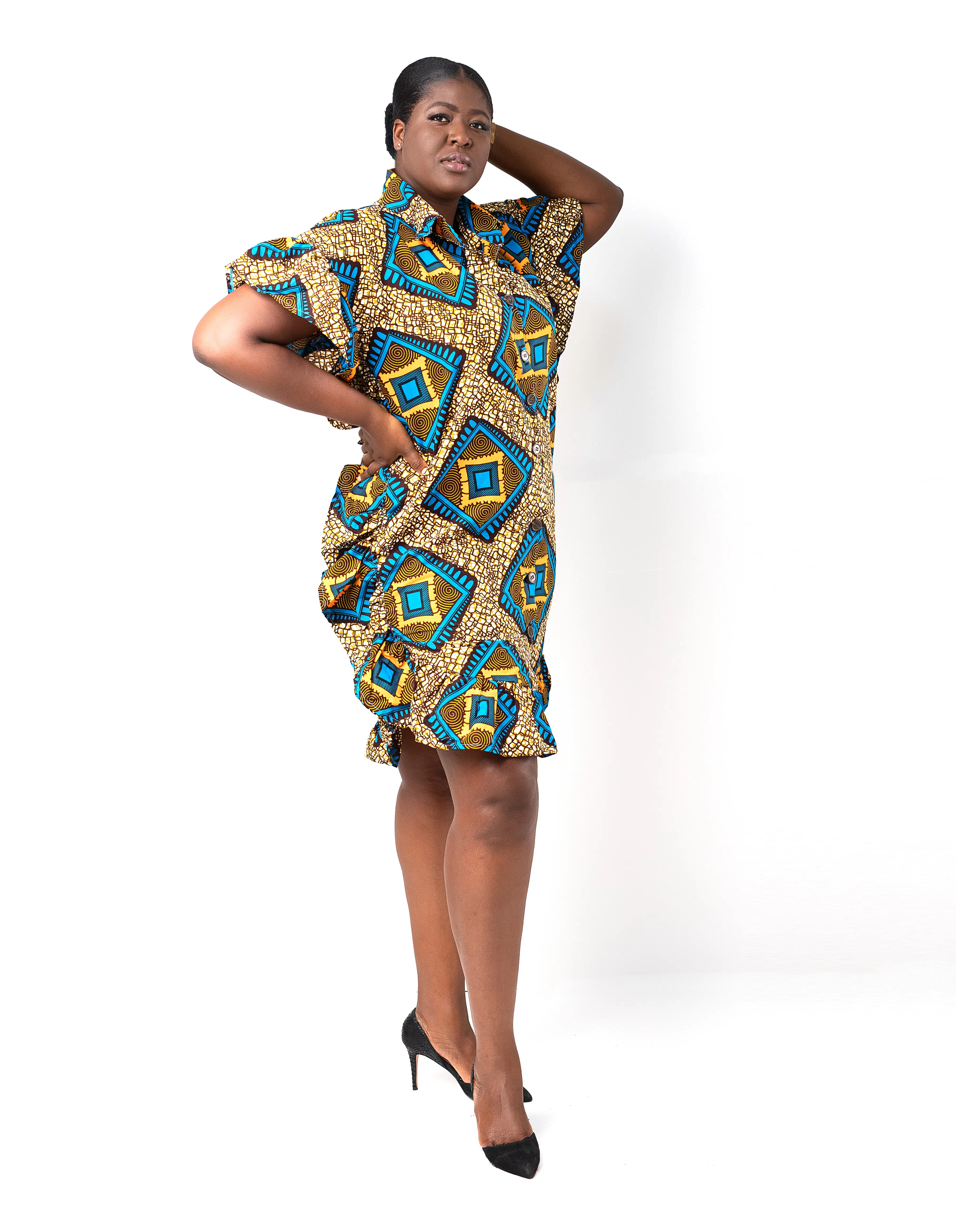 Destiny Ankara African Print Shirt Dress With Flared Trim