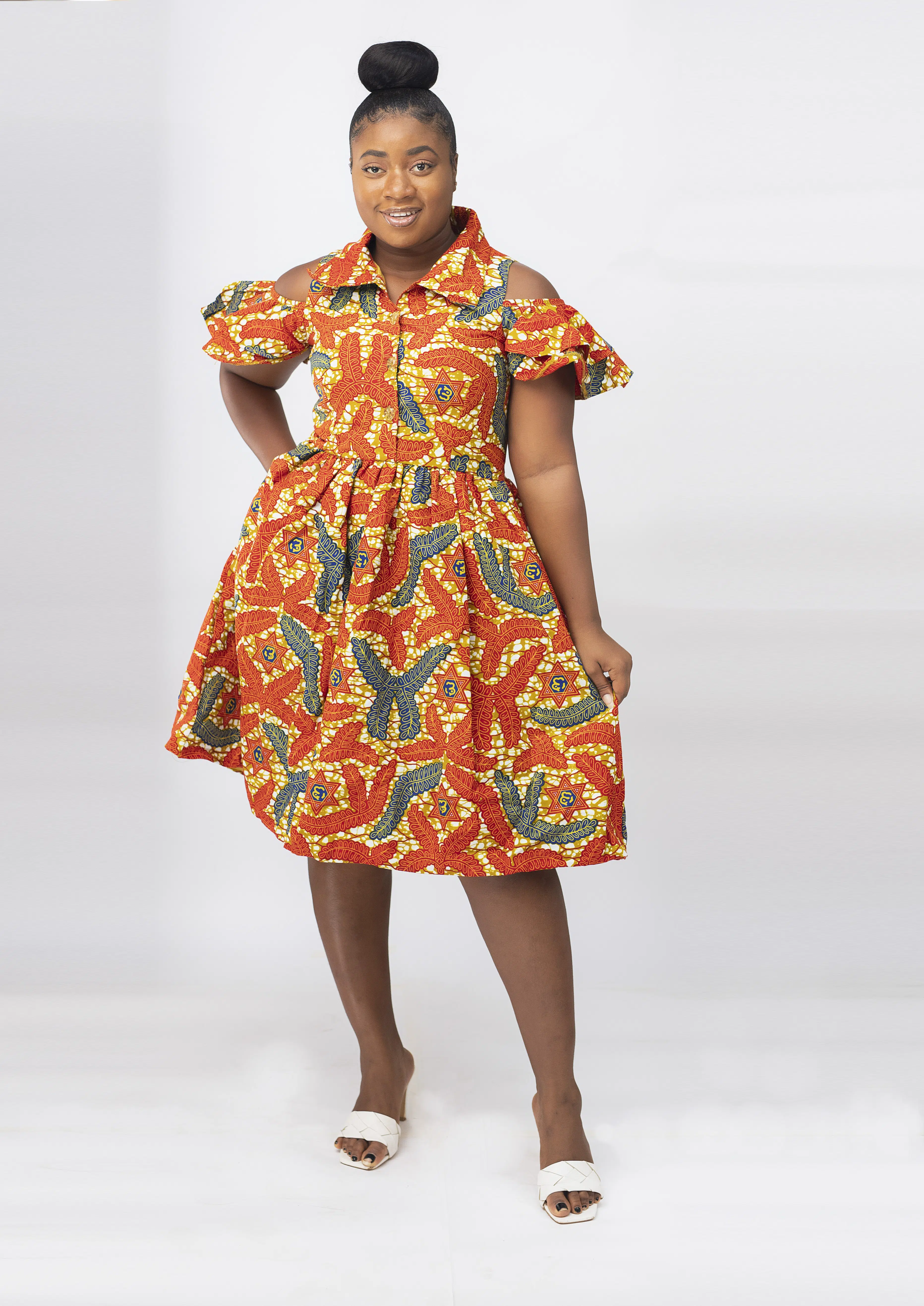 Oluchi African Ankara Collared Midi Dress