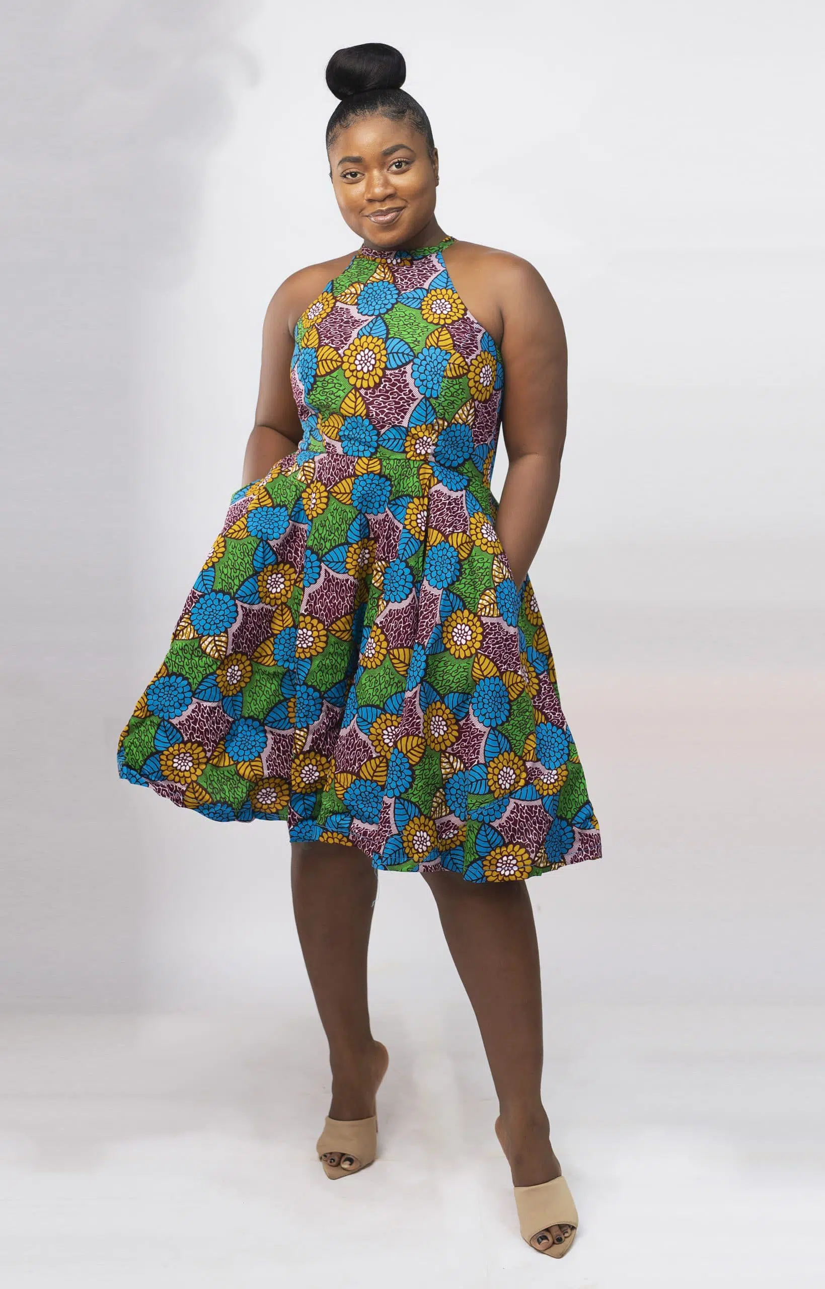 Zola African Ankara Halterneck Skater Dress