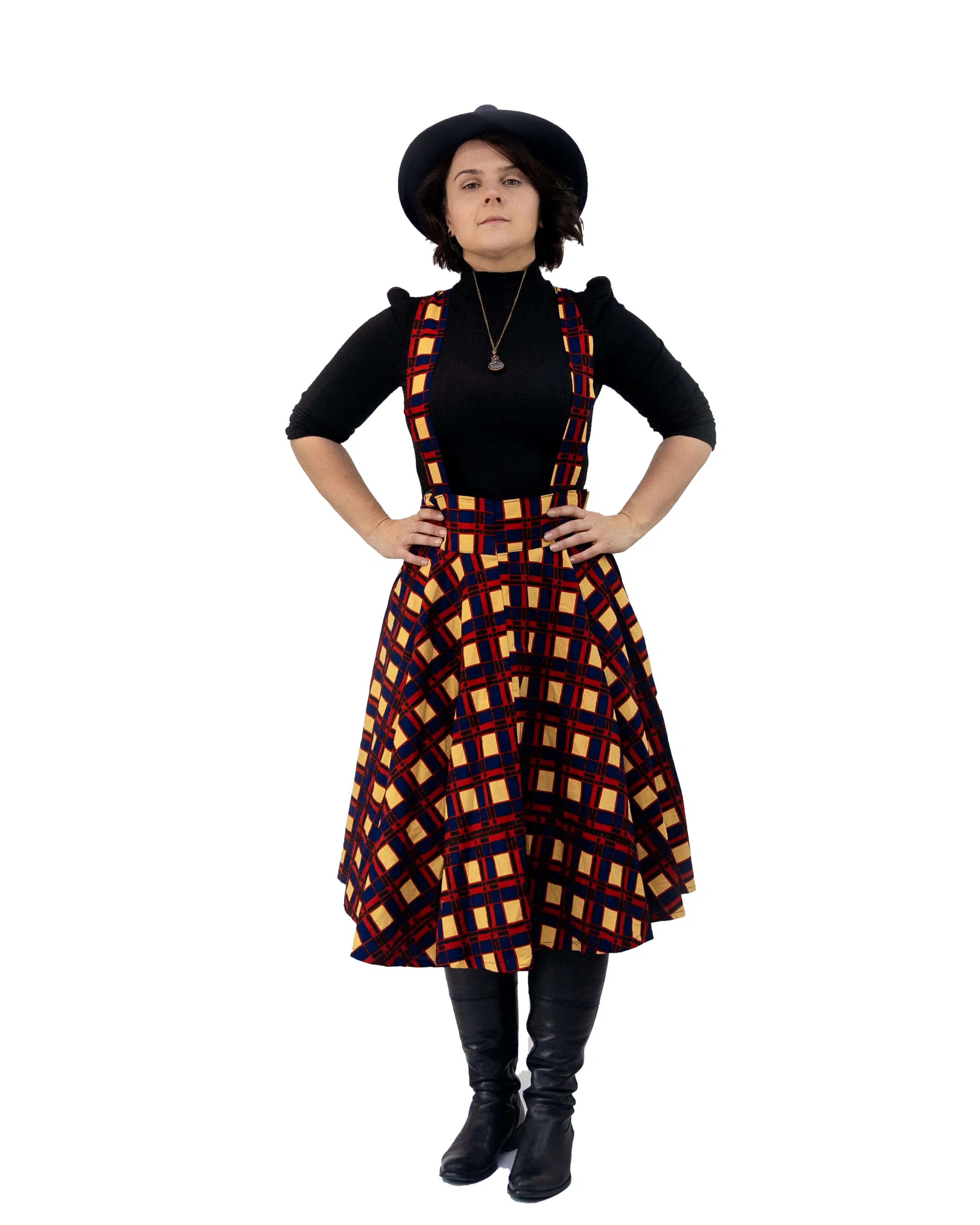 Lydia African Print Plaid Pinafore Dress