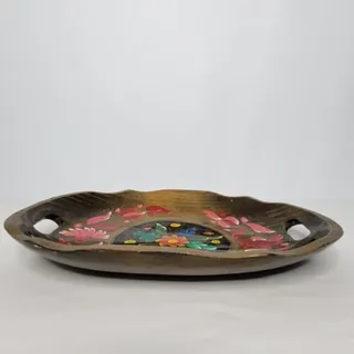 Vintage Wooden Colorful Floral Hand Painted Oval Serving Tray Used - Groceries & Household - Used - main product image