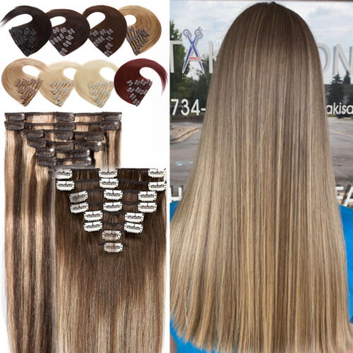 UK Clip In Hair Extensions Real 100% Human Remy Hair FULL HEAD Seamless Balayage