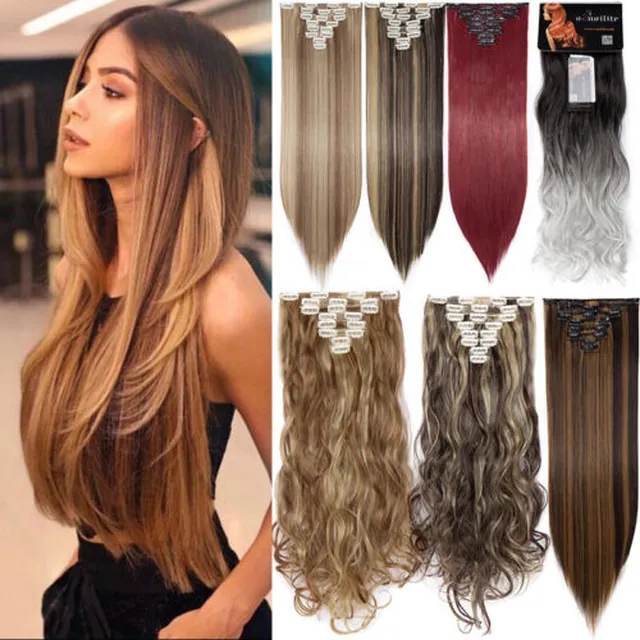 100% Real Natural Clip in Hair Extensions Full Head 8 Piece Set Long as Human UK in GB