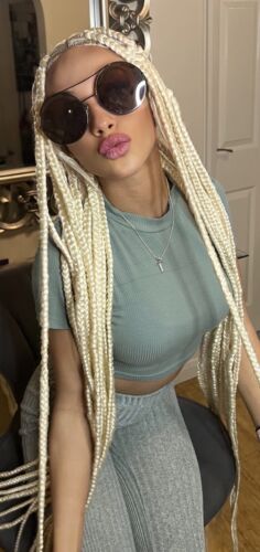 Blonde Braided Lace Front Wig 40 Inches Jumbo Braided Wig Full Lace Plait Wig in GB